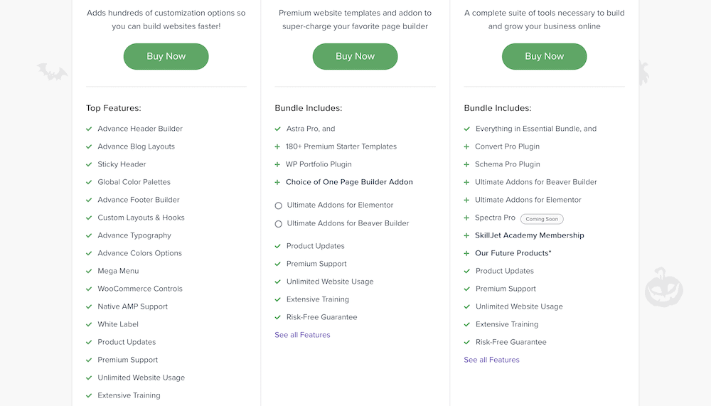 The Astra pricing page showing three different tiers.