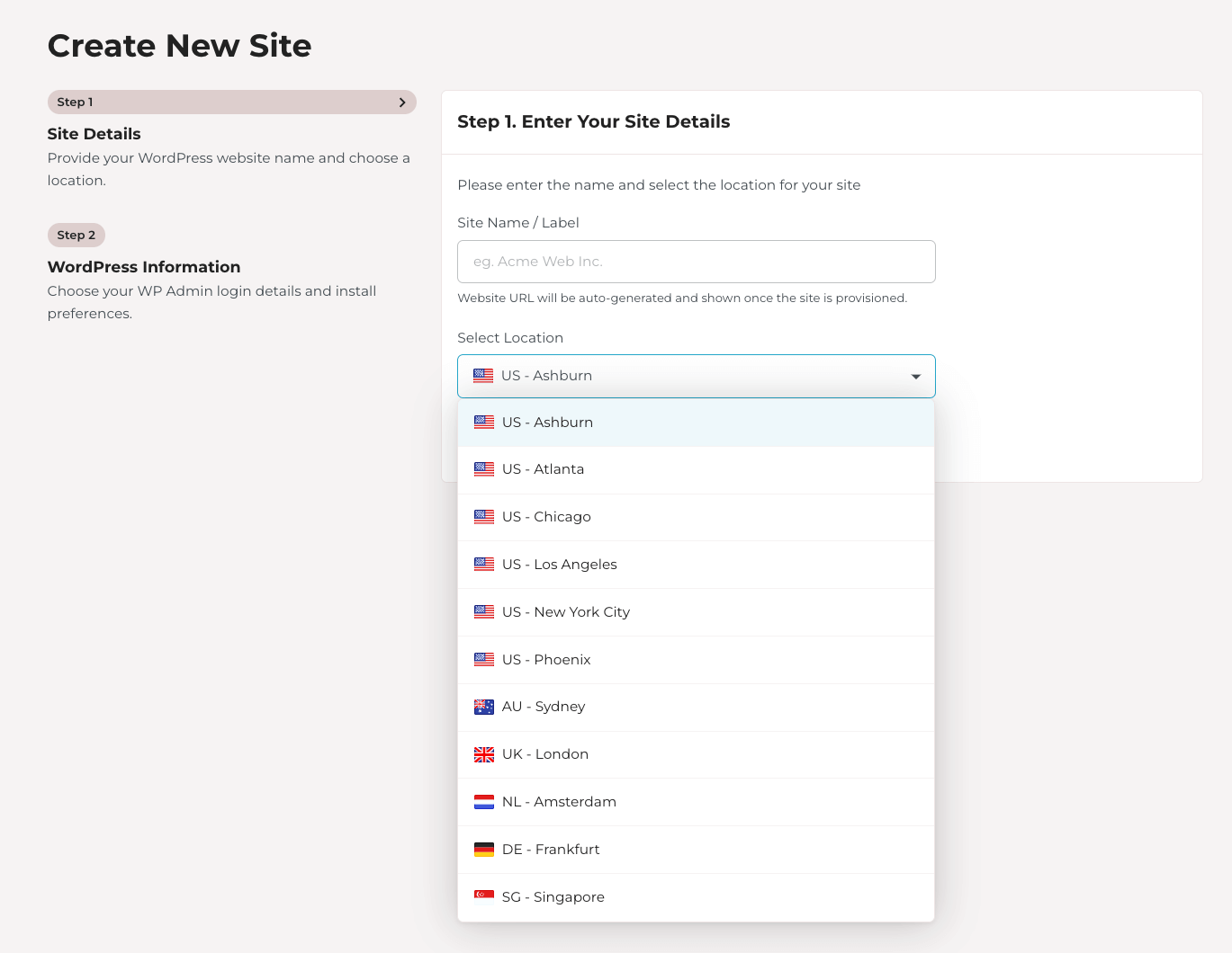 Rocket.net review: creating new site