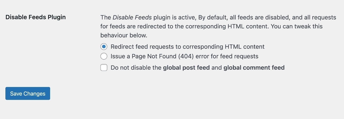 Disable Feeds WordPress content protection plugin