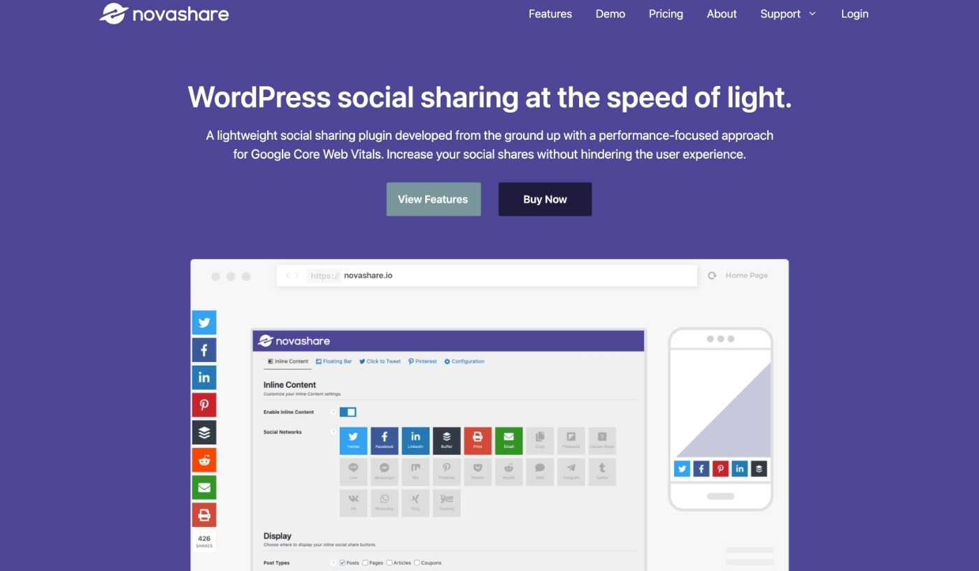 Novashare WordPress social sharing plugin