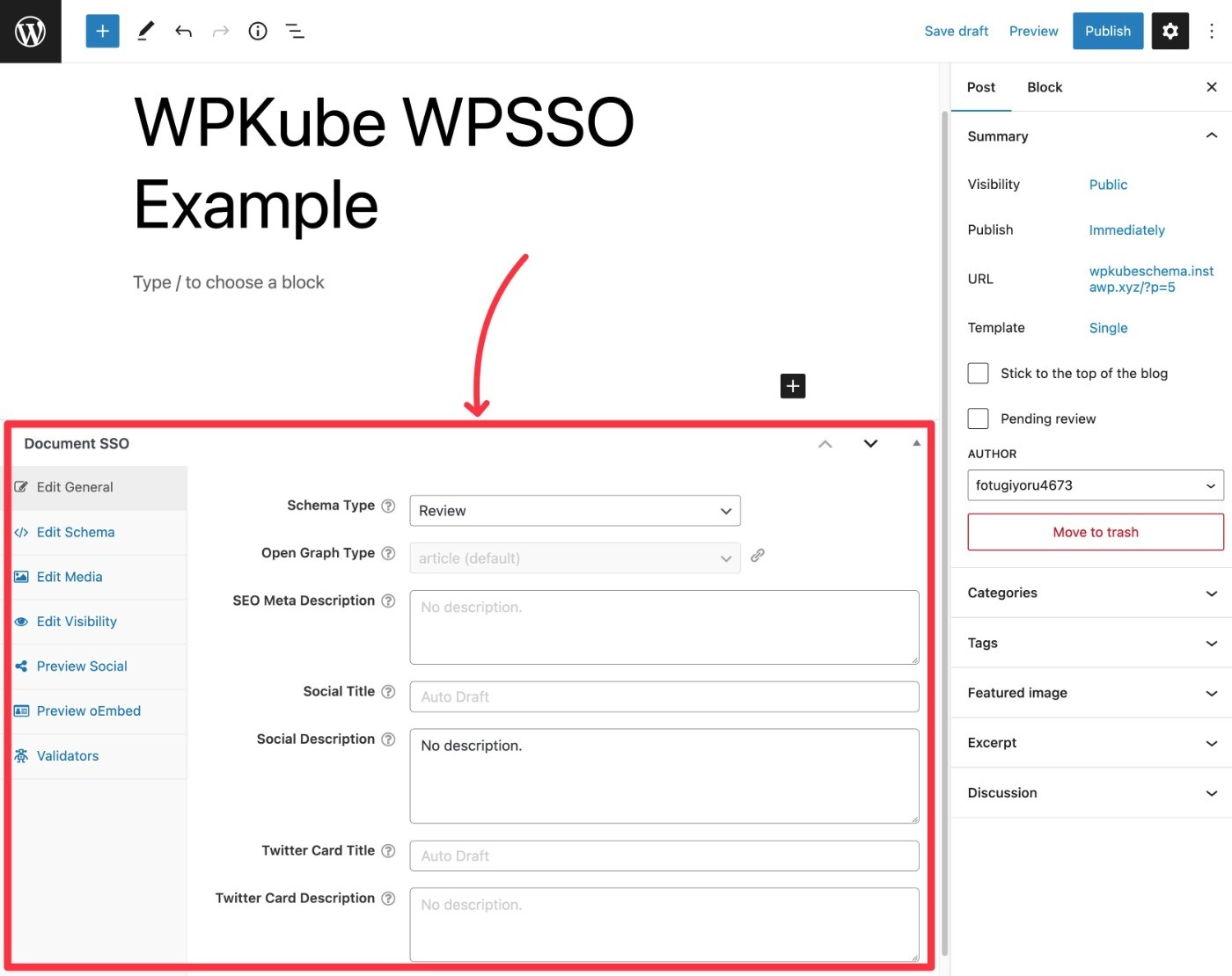 WPSSO meta box for individual posts