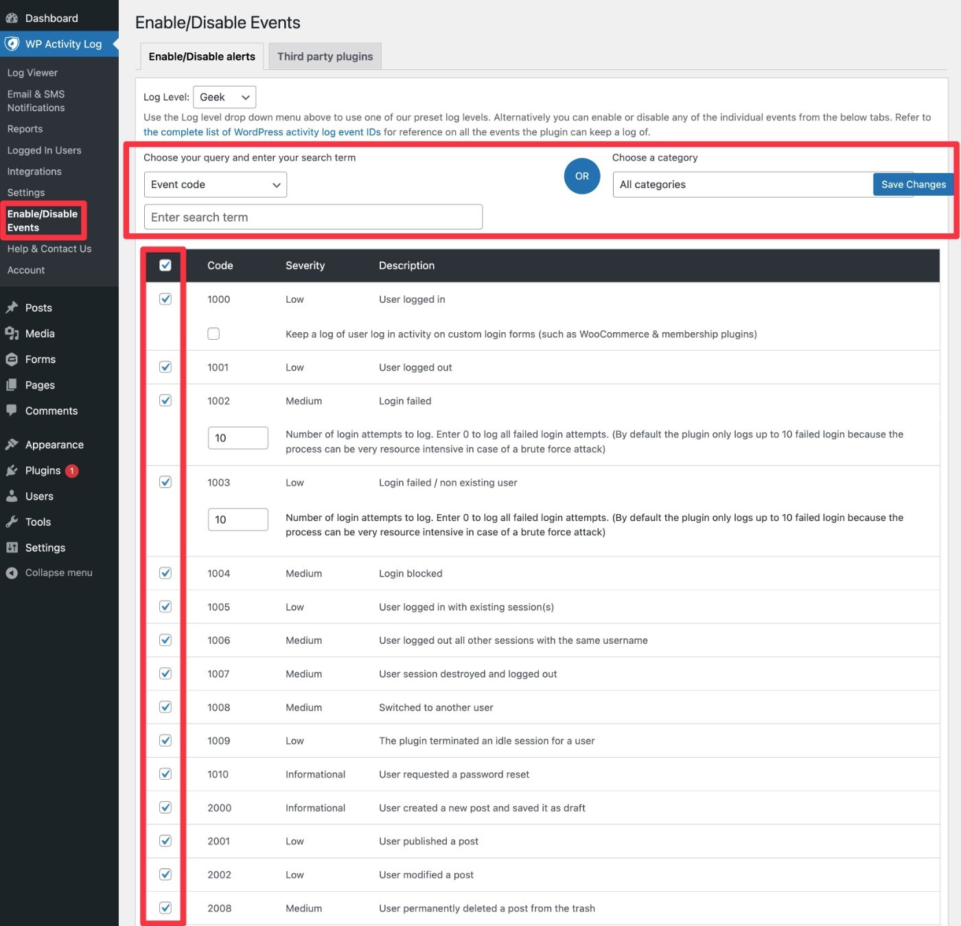 Set up logging events in detail