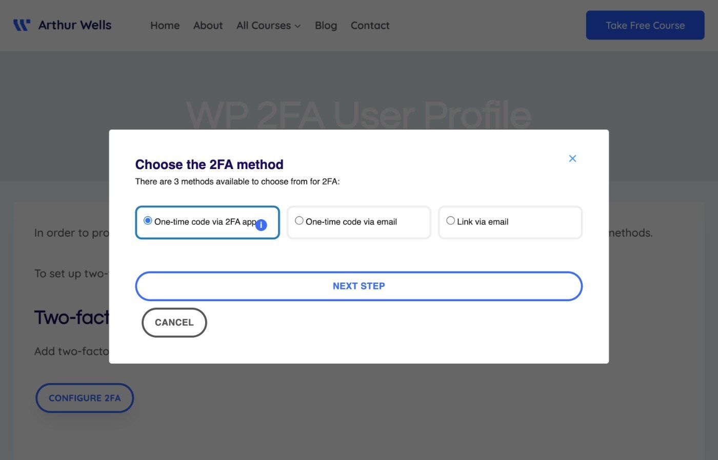 WP 2FA frontend