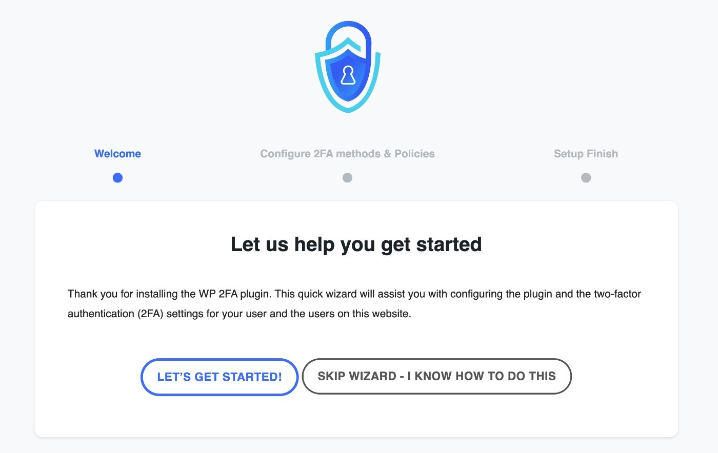 WP 2FA set up wizard