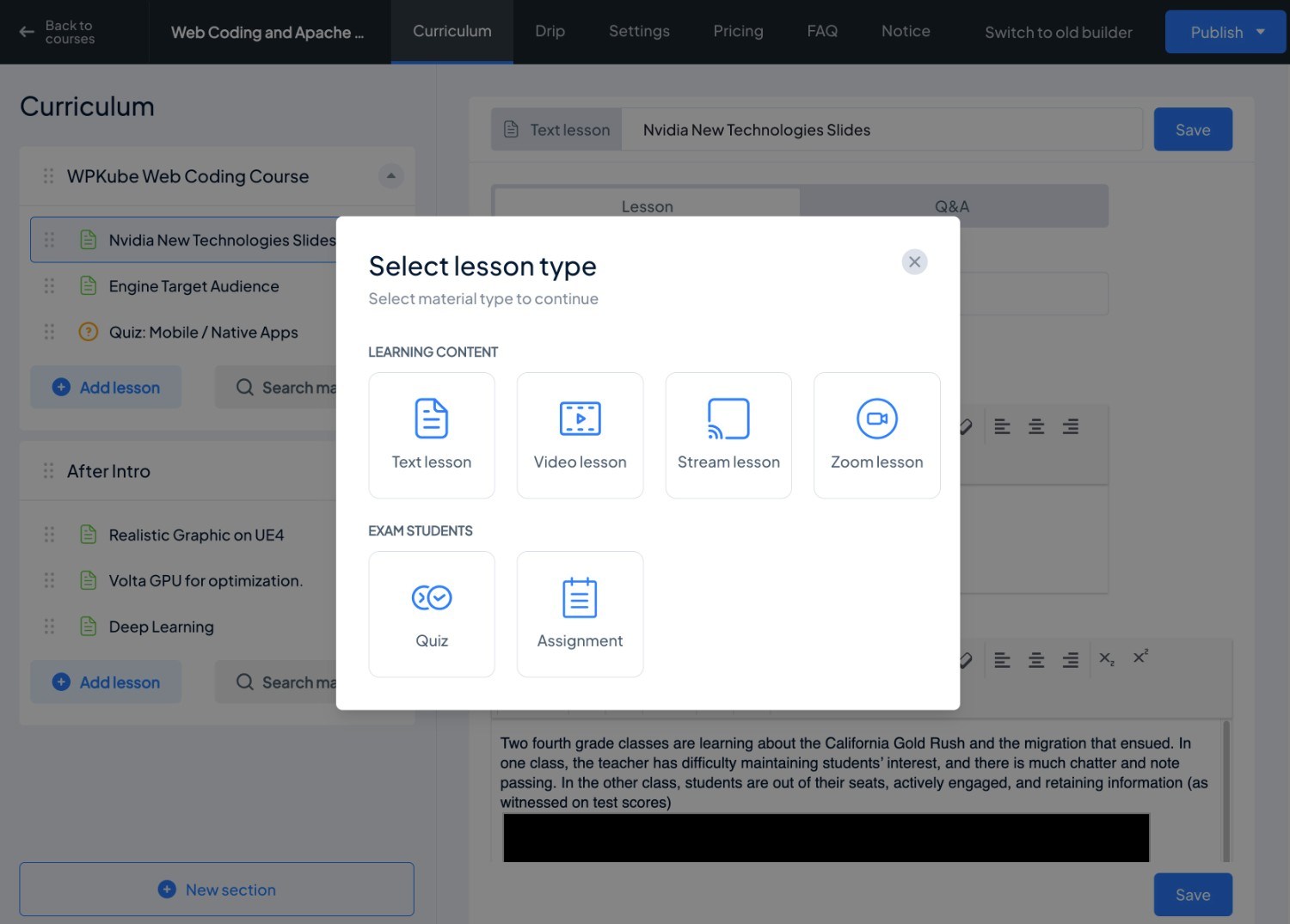 MasterStudy LMS lesson types