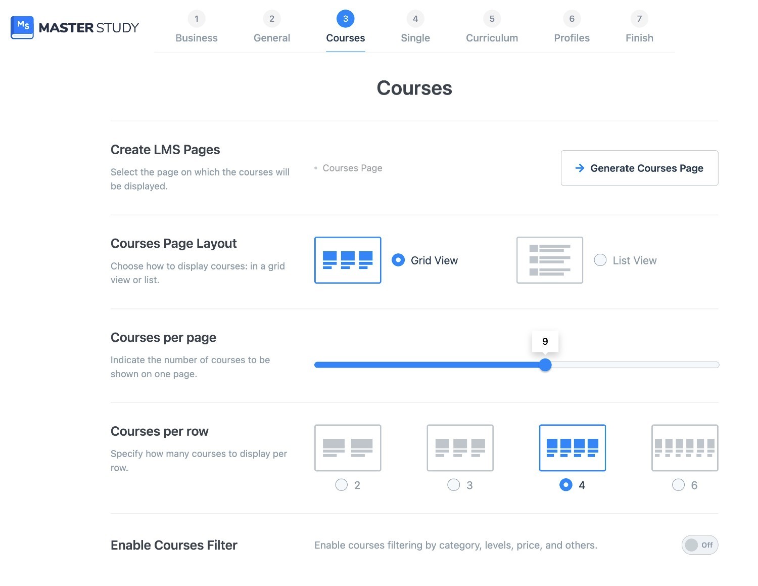 Course page setup