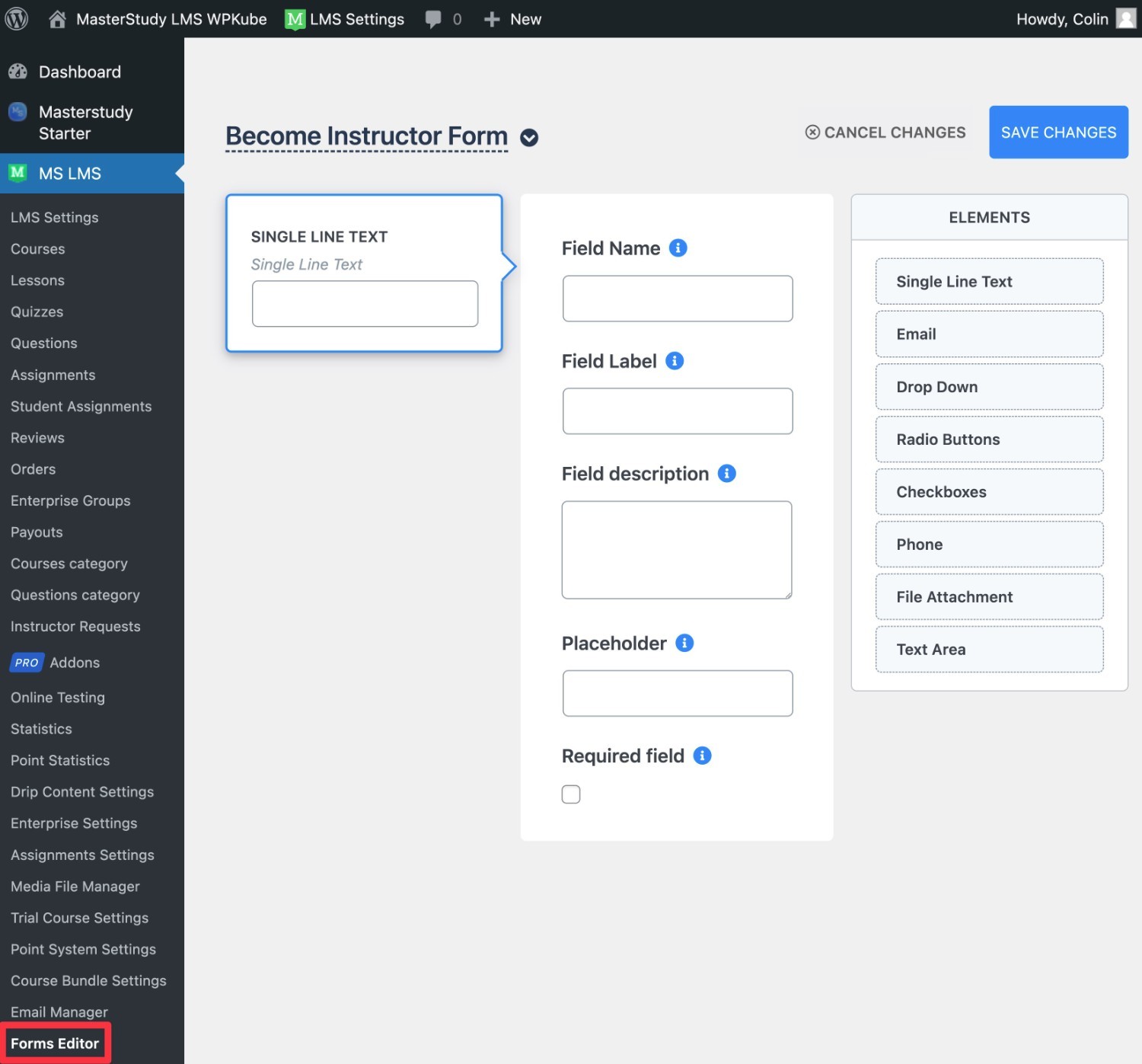 MasterStudy LMS form builder