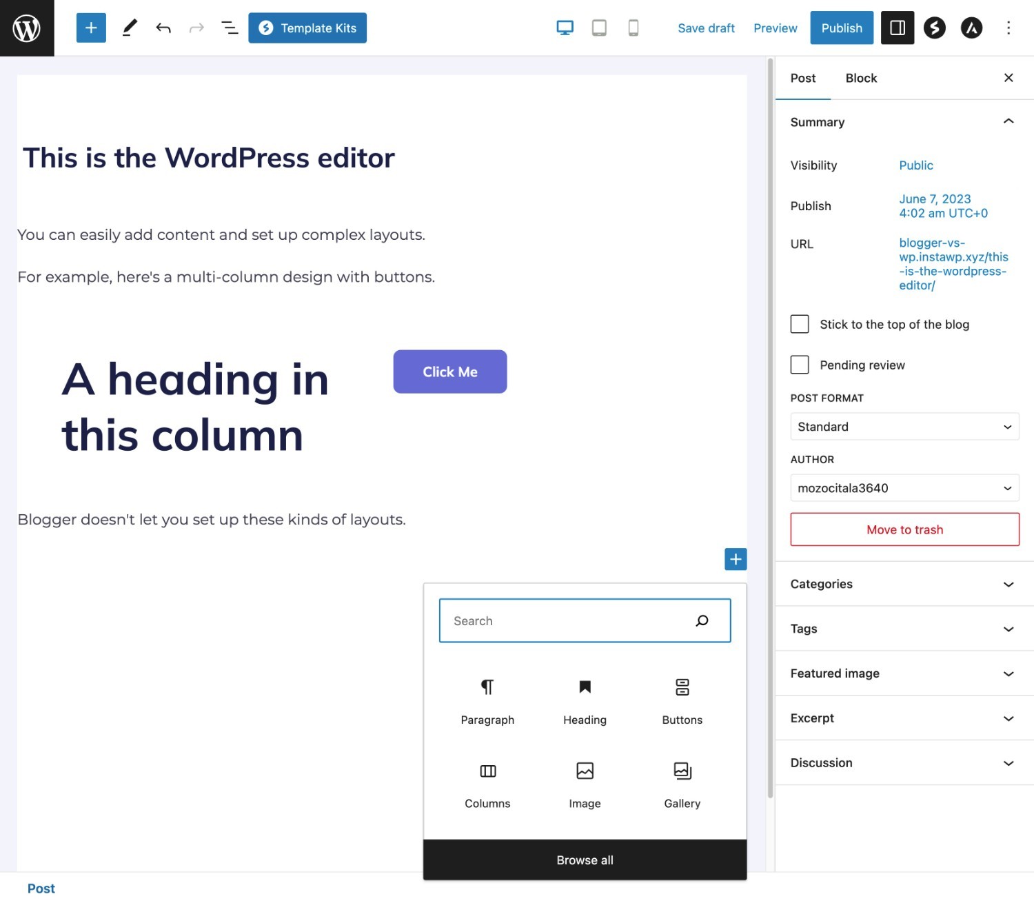 WordPress editor