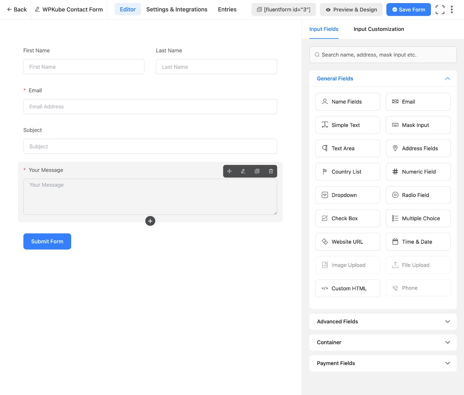 Fluent Forms interface