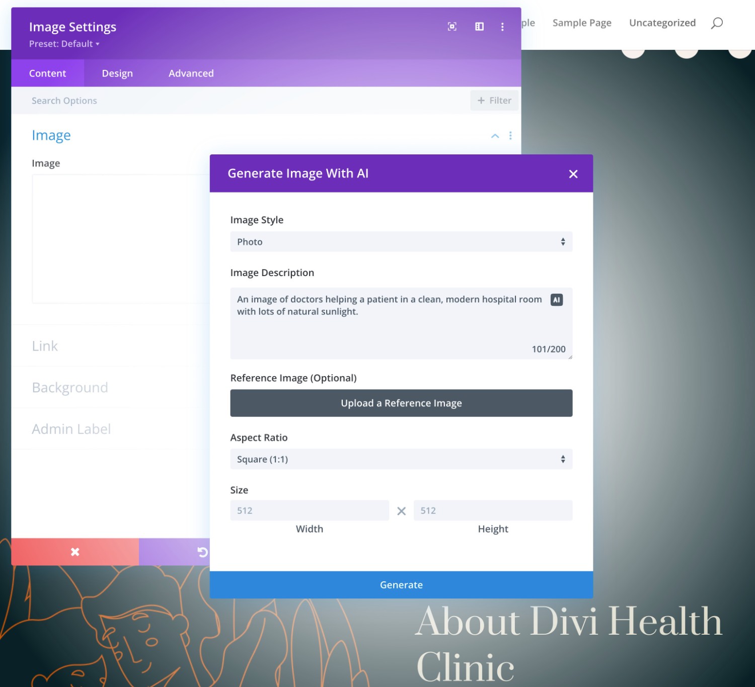 Generating an image with Divi AI