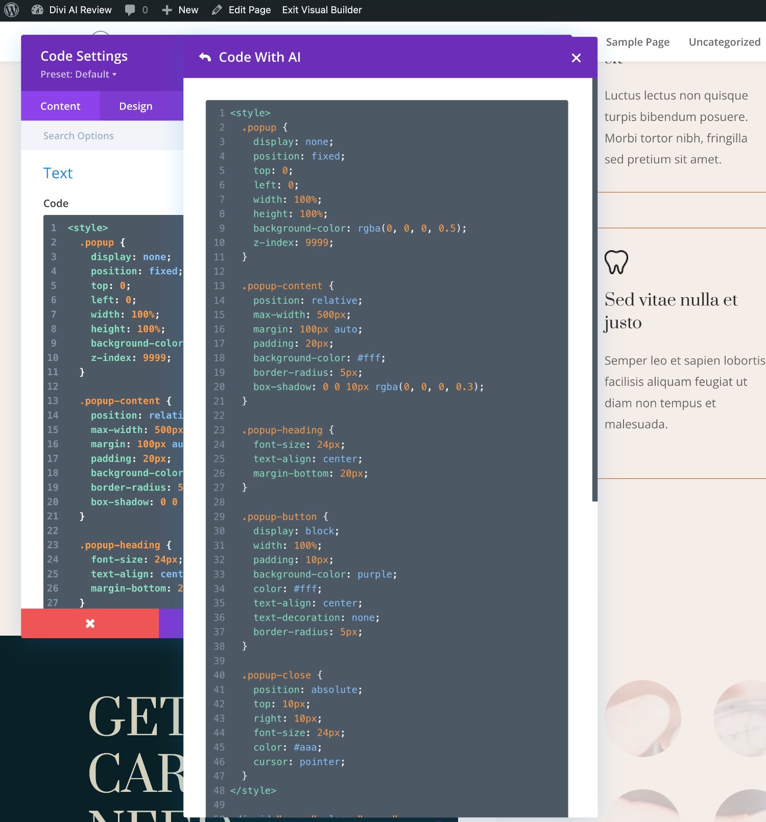 Divi AI custom popup code