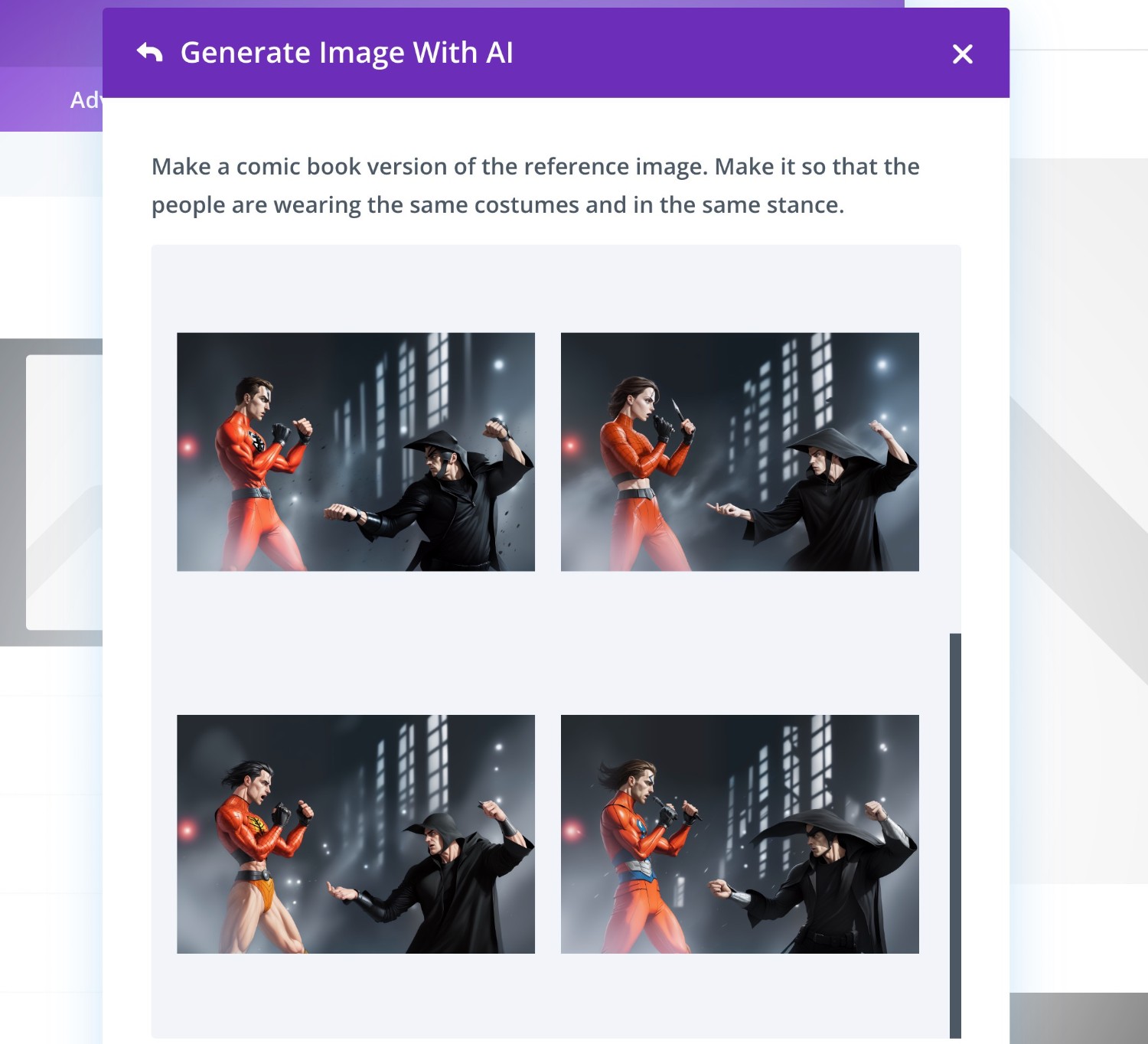 Divi AI comic book image gneeration prompt