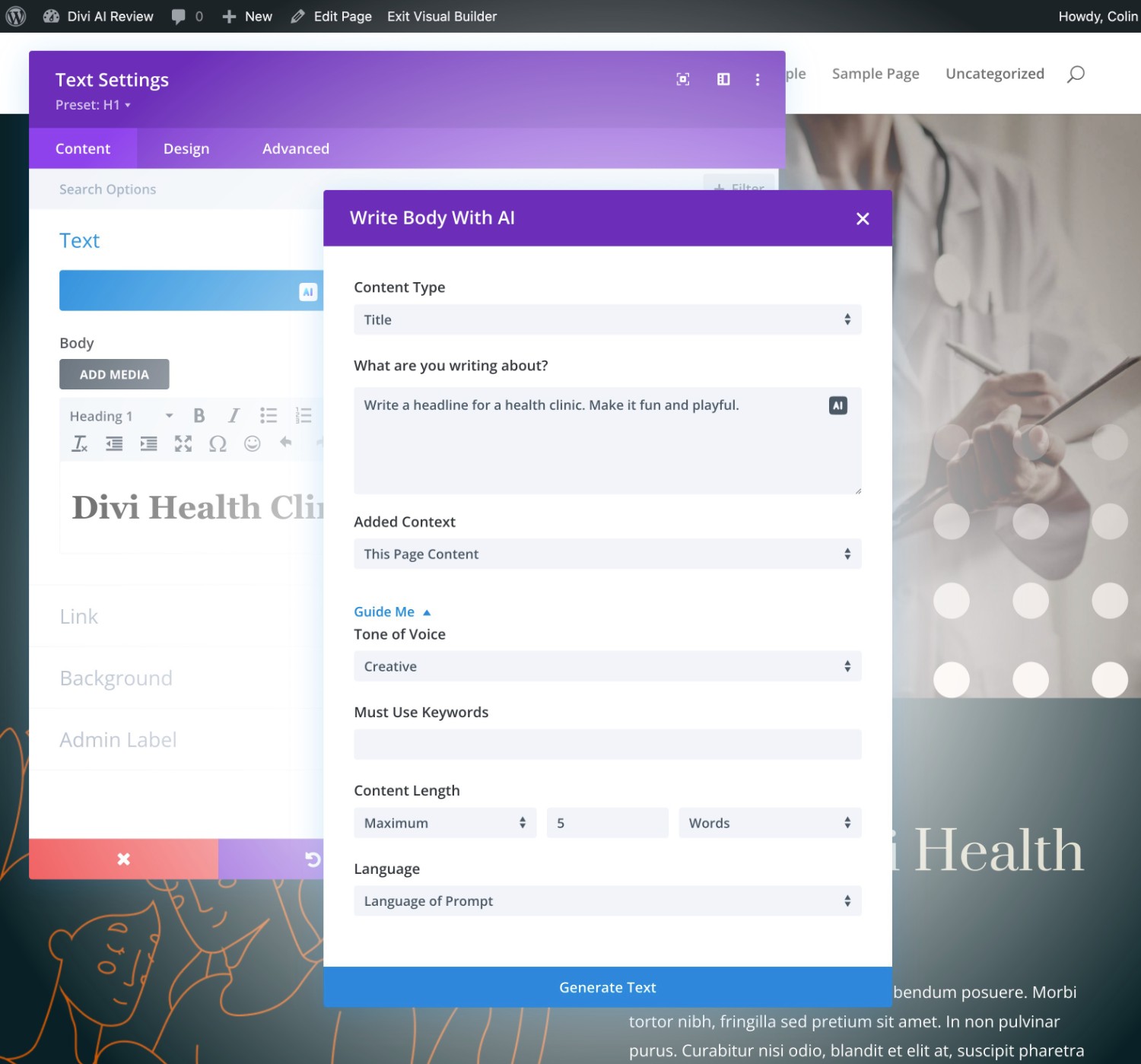 Generating content with Divi AI