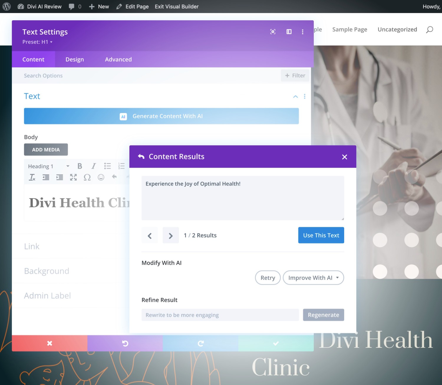 Divi AI content results