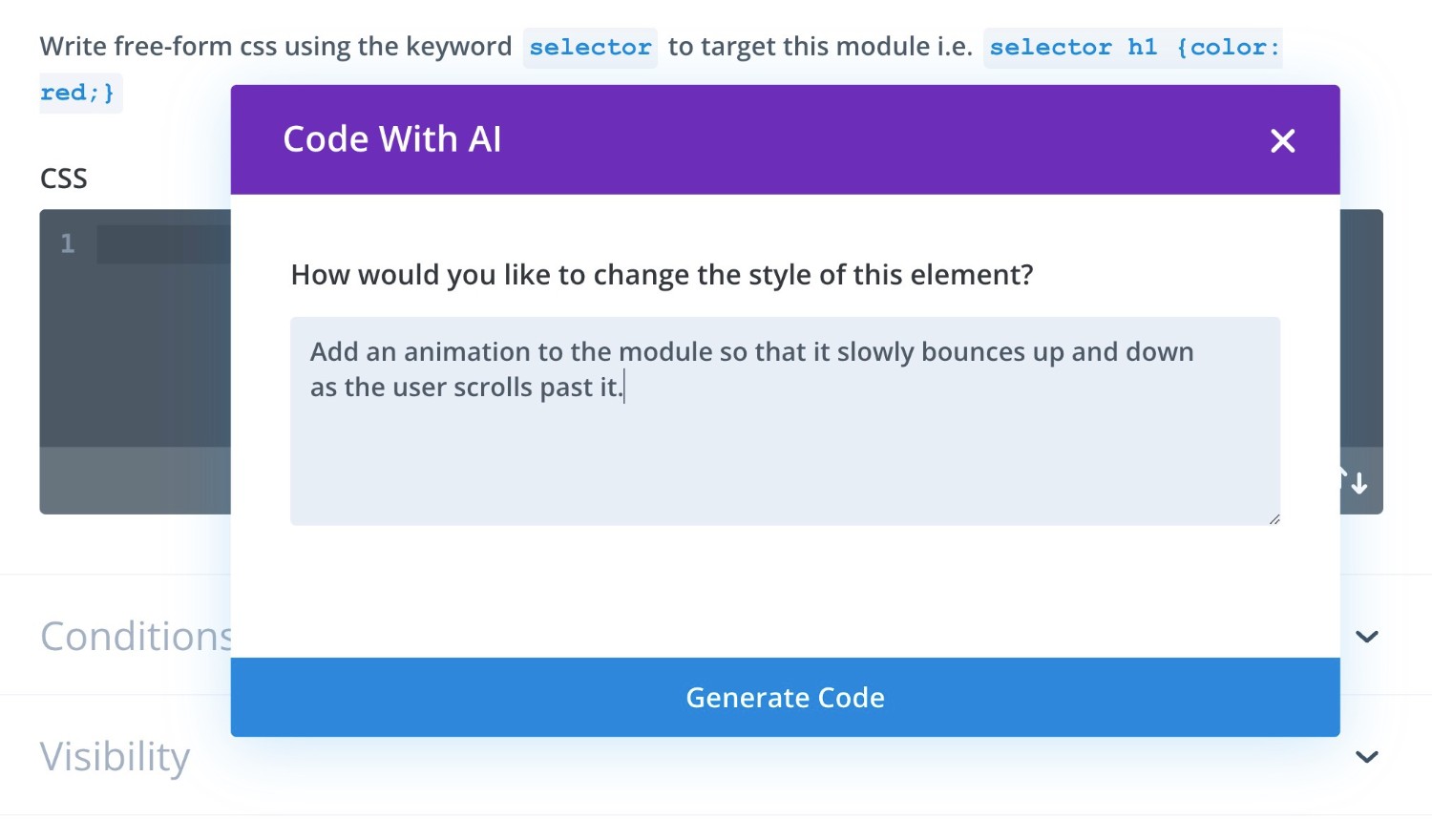 Divi AI custom CSS example