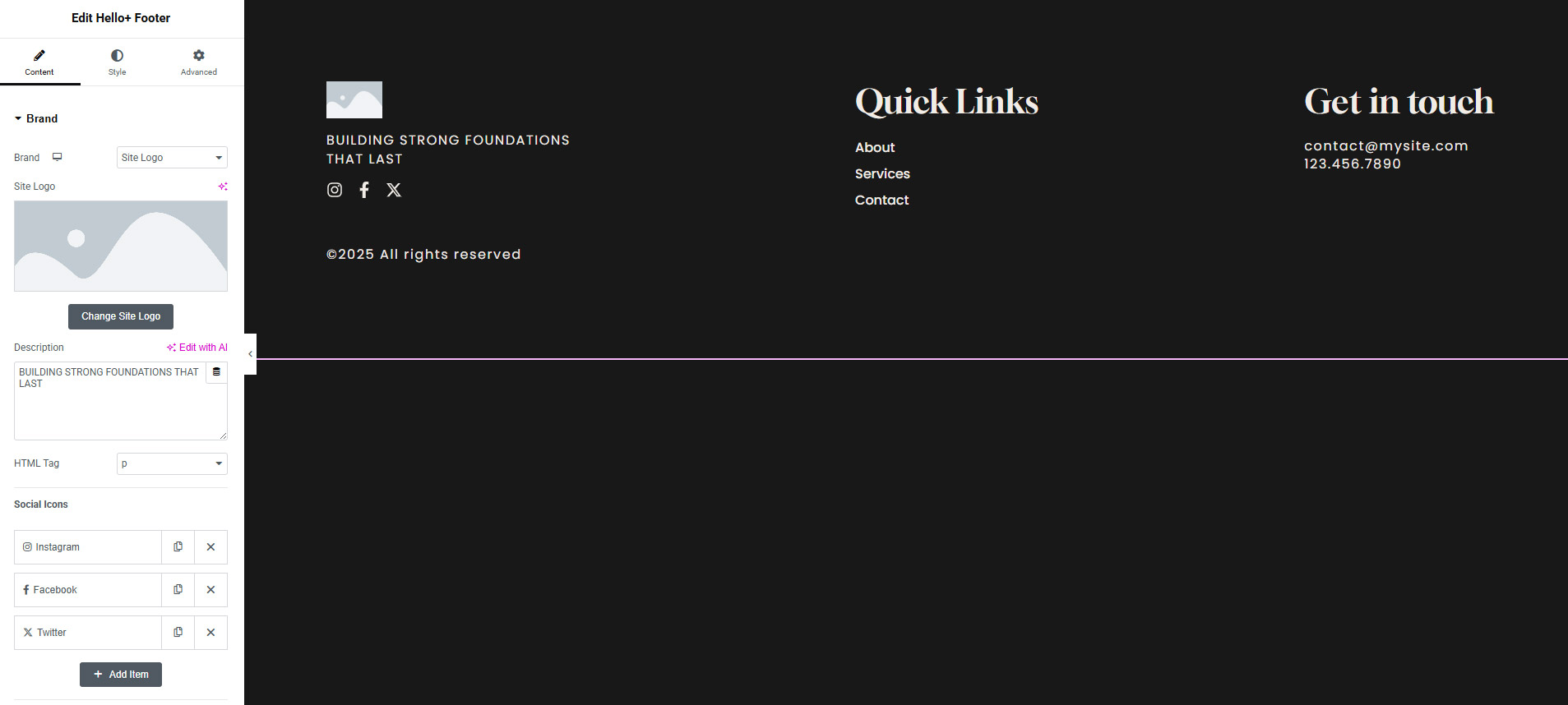 Footer widget